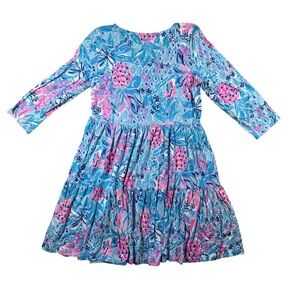 Lilly Pulitzer Geanna Empire Waist Tiered Skirt Zanzibar Blue Party Dress Medium